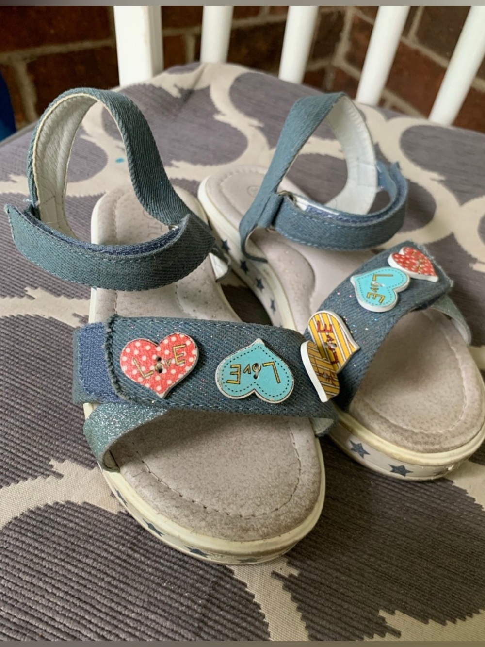 Kids Glitter Heart Strap Jeans Sandals - Blue
